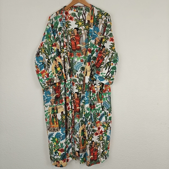 Frida Kahlo Other - Frida Kahlo Printed Cotton Kaftan 3/4 Sleeves Open Front Kimono Robe One Size